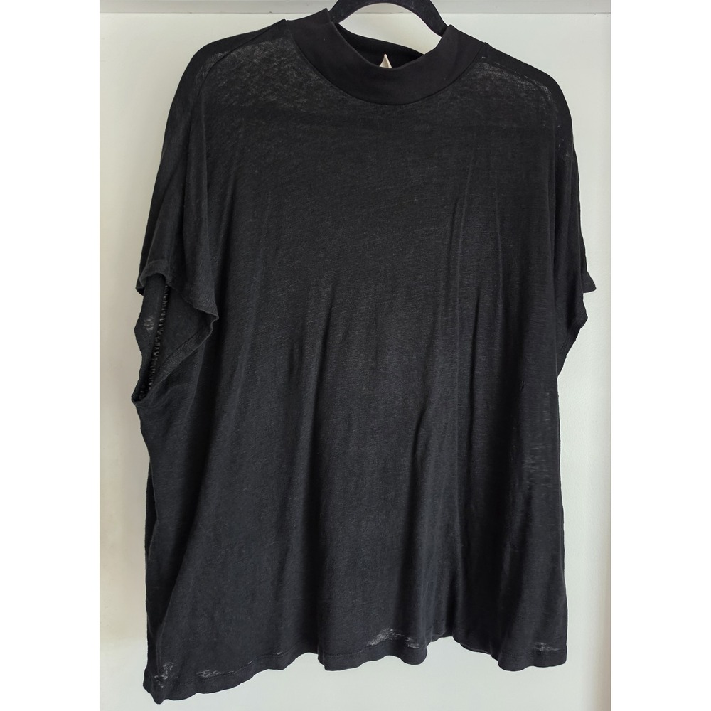 H&M Womens Linen T-Shirt Size 12 Black Solid Crew Neck Casual Tee Top